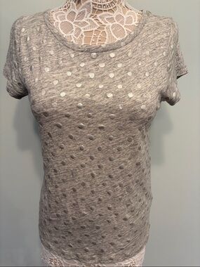 J. Crew Heather Gray Short Sleeve Silver Dots Decorative Details Size M